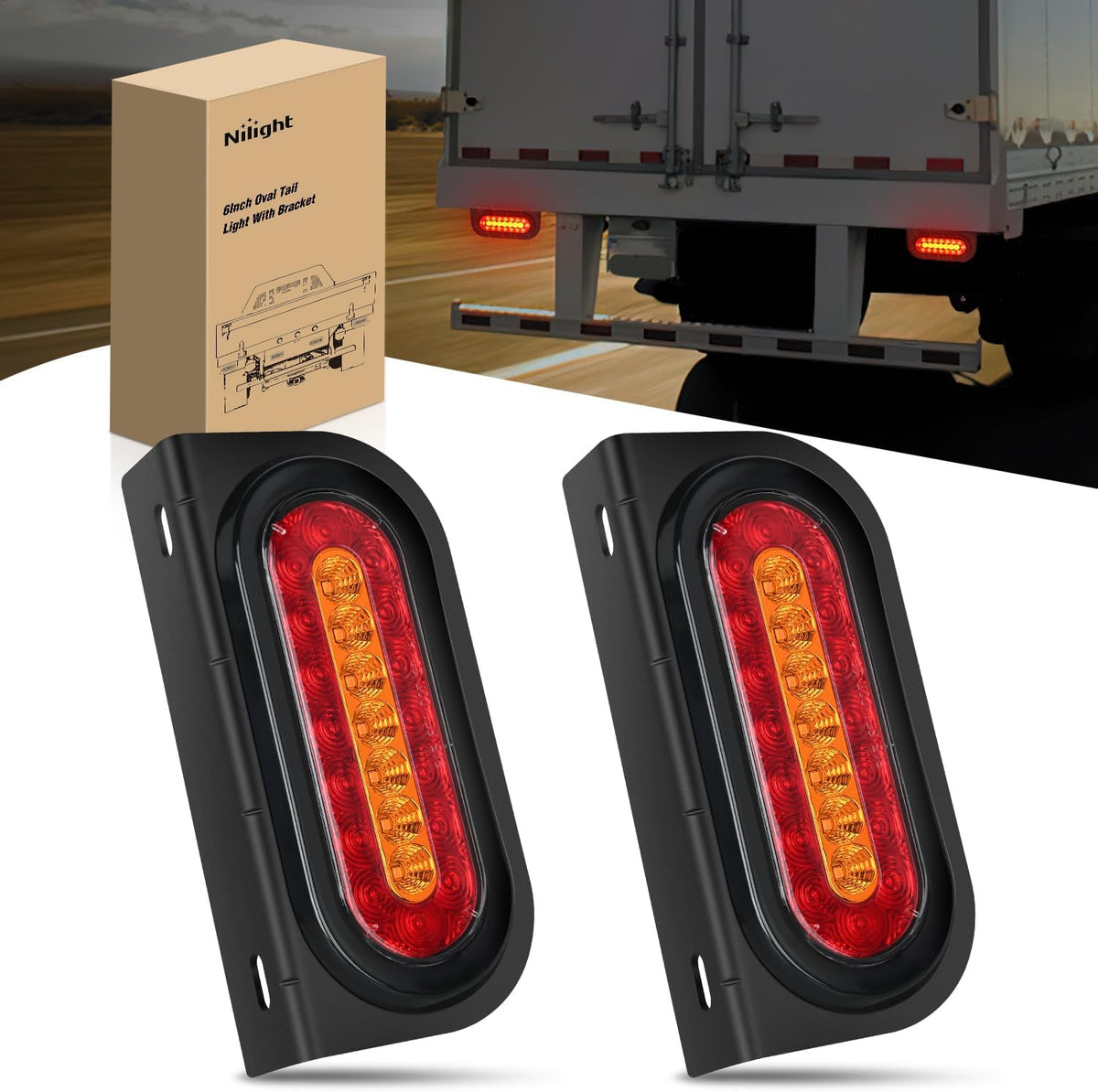 Nilight 6" Oval LED Trailer Tail Lights,Red, 2 Pack, Grommets Mount