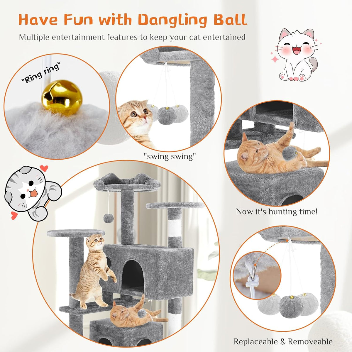Sweetcrispy 54-inch Cat Tree Tower with Scratching Posts, Indoor Use