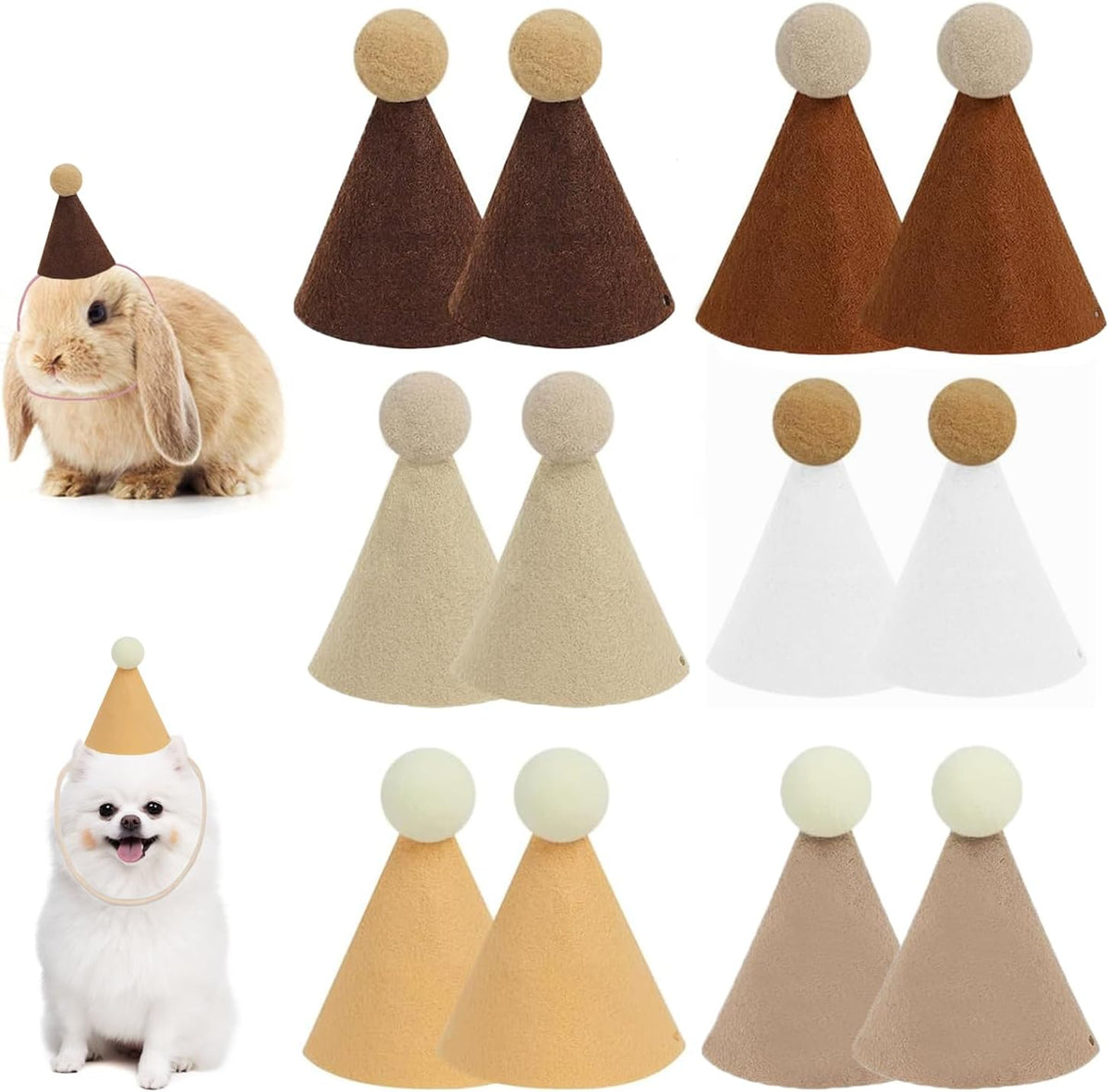 Mini Party Hats, Birthday Party Cone Hats Dolls Dog Cat Rabbit Puppies Assorted Animal Birthday