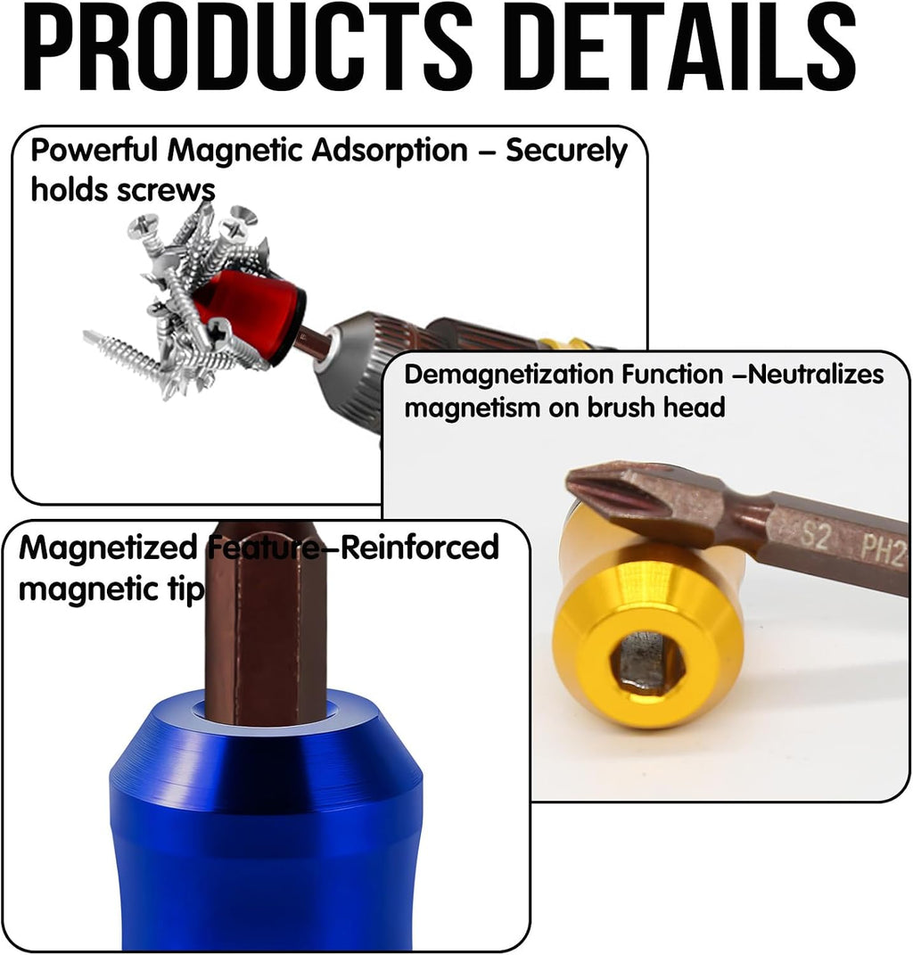 3Pcs Screwdriver Head Magnetic Ring with 3Pcs Ph2 Screwdriver Bit Set, Removable Household Tool for Drills| Universal Bit Holder for Hex Screwdrivers & Power Bits | Alloy Screw Holder for DIY Repair