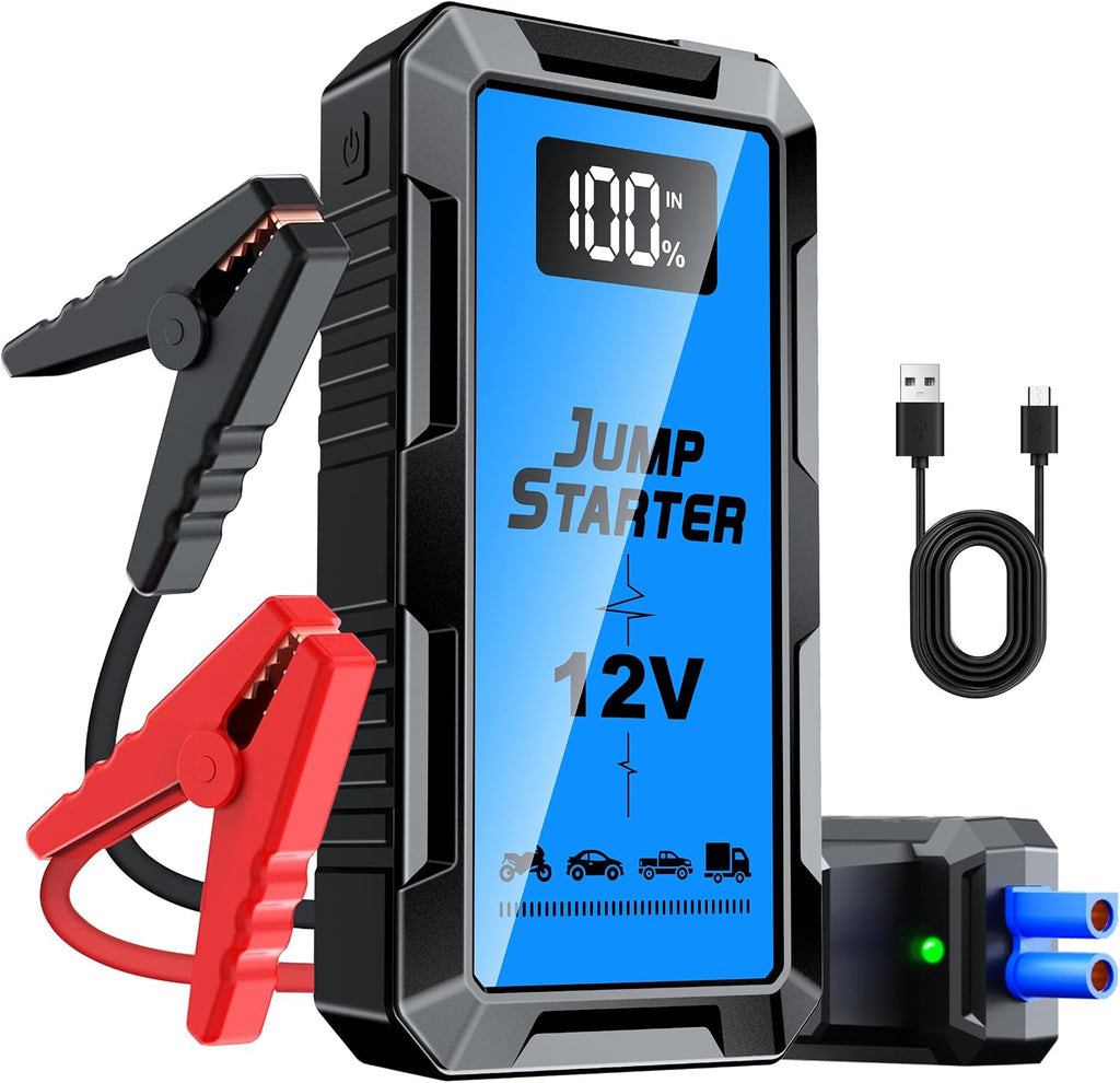 8000A Car Battery Jump Starter Box with Jumper Cables, 12V Car Jump Starter Portable (All Gas,up to 10.0L Diesel) Portable Lithium Jump Box Rechargeable, Reverse Polarity Protection