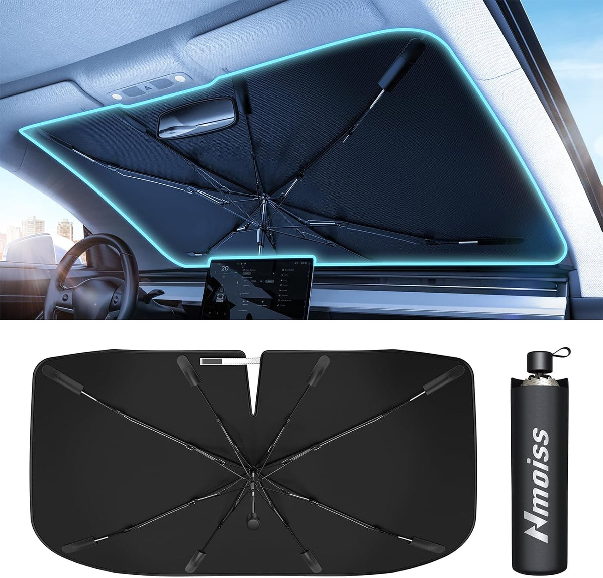 Nmoiss 2026 Windshield Sun Shade Umbrella [Vinyl Coating Heat Shield]