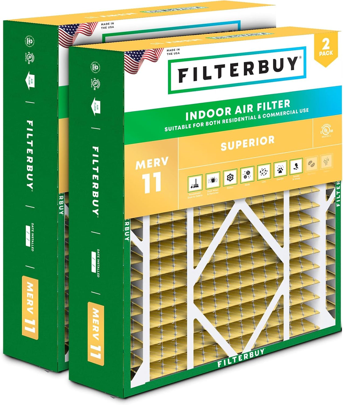 Filterbuy 20x25x5 Air Filter MERV 11 Pet & Allergy Defense (2-Pack)