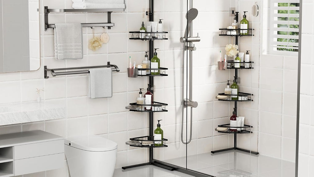 Standing Shower Caddy Corner - Rustproof Bathroom Shower Stand Shelf