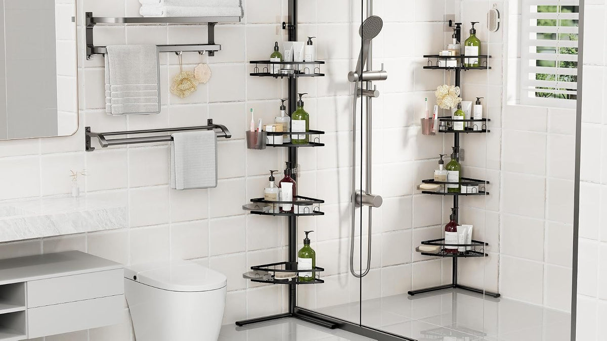 Standing Shower Caddy Corner - Rustproof Bathroom Shower Stand Shelf
