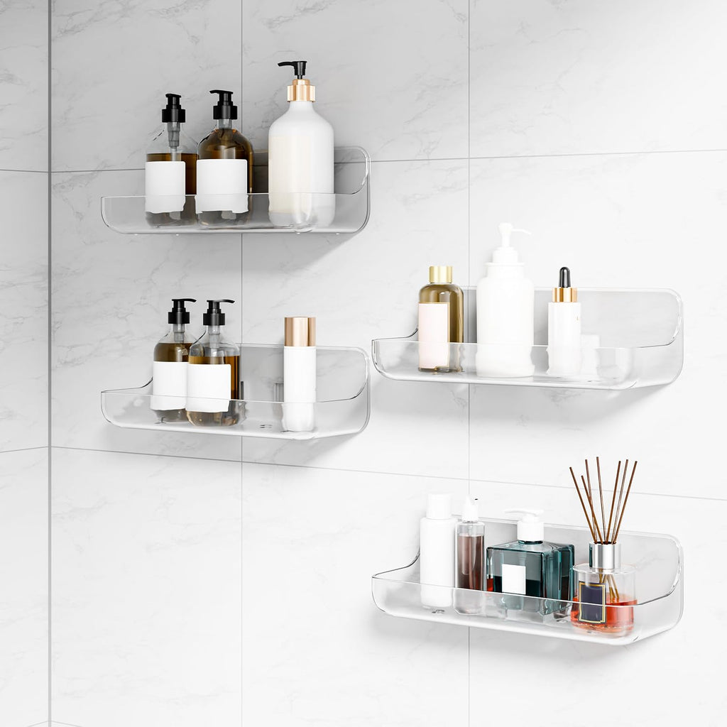 Adhesive Bathroom Shelves, 2 Pack Acryilc No Drill Stick on Shelf