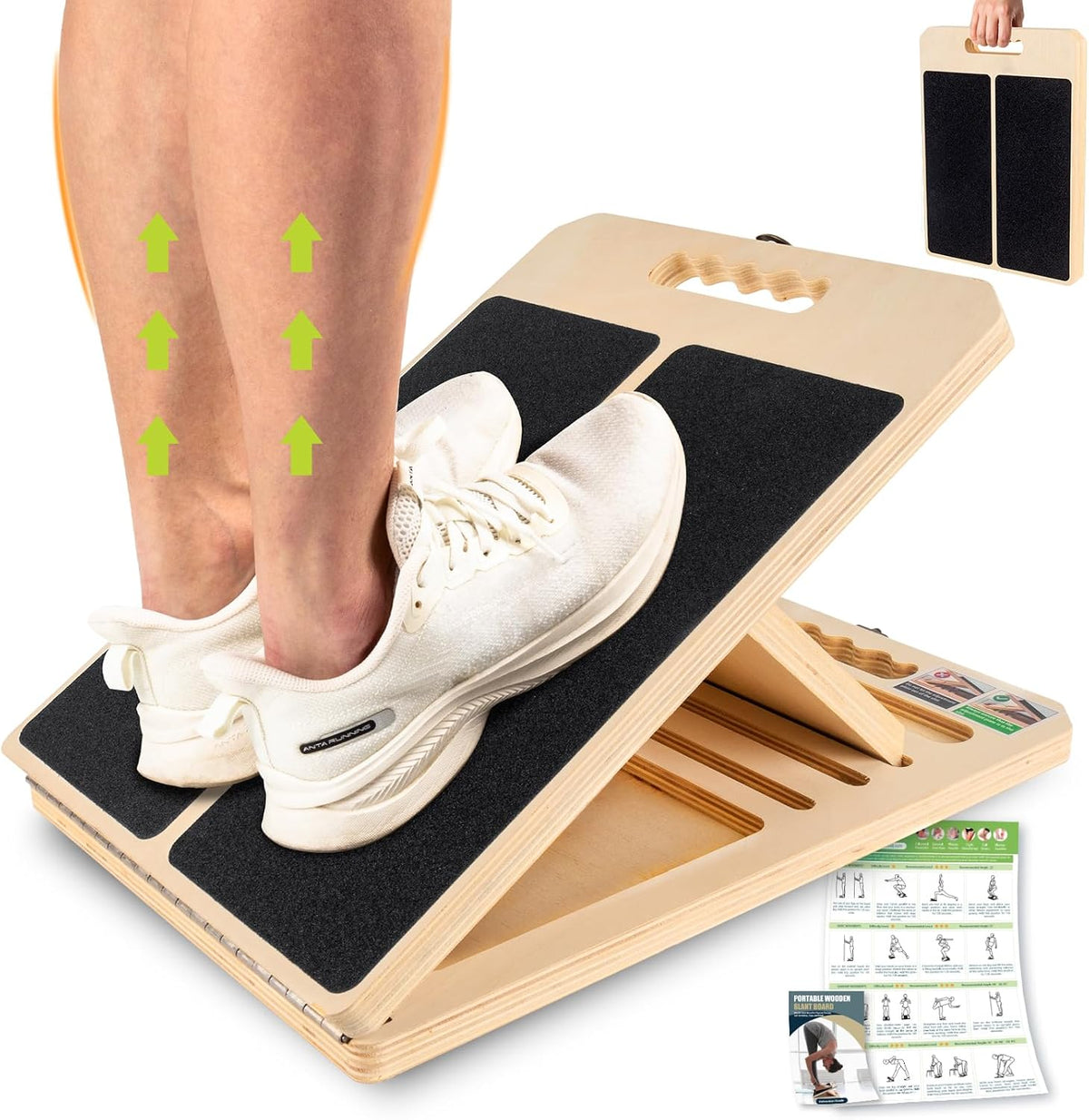 Slant Board Calf Stretching, 300 LBS Capacity Portable Wooden Incline Board