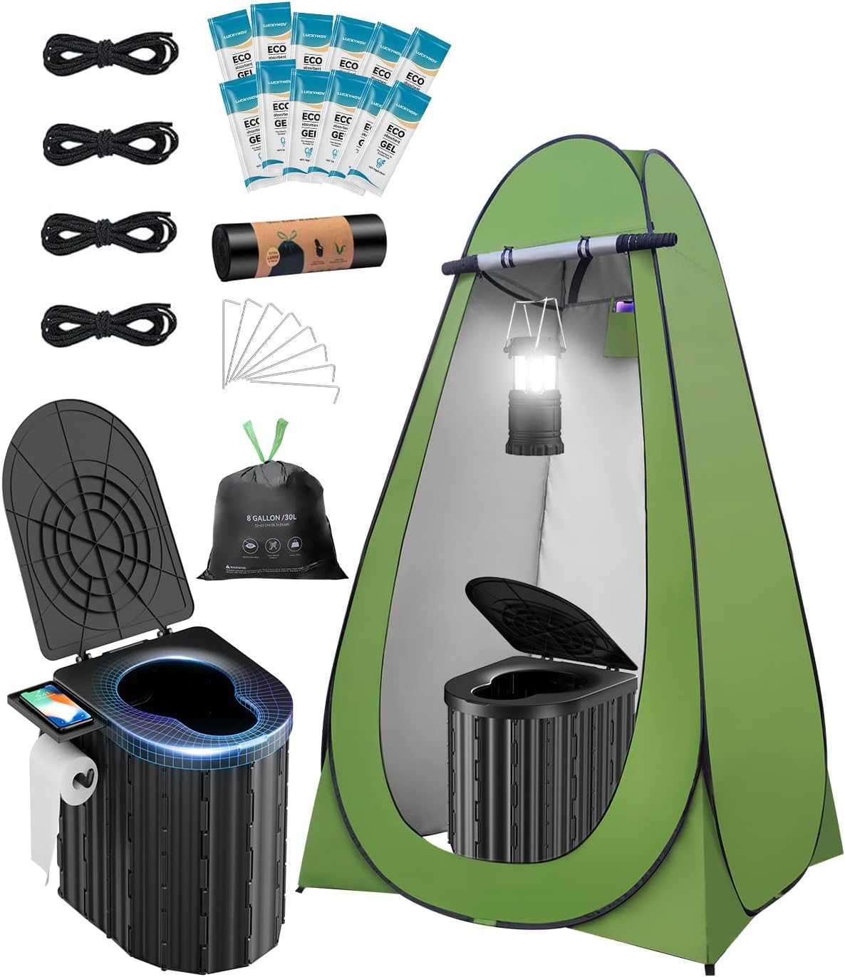 Portable Toilet with Urine Gel & Leak-Proof Bags – Odorless Camping Toilet for Adults & Kids, Outdoor Travel Potty with Ergonomic Design