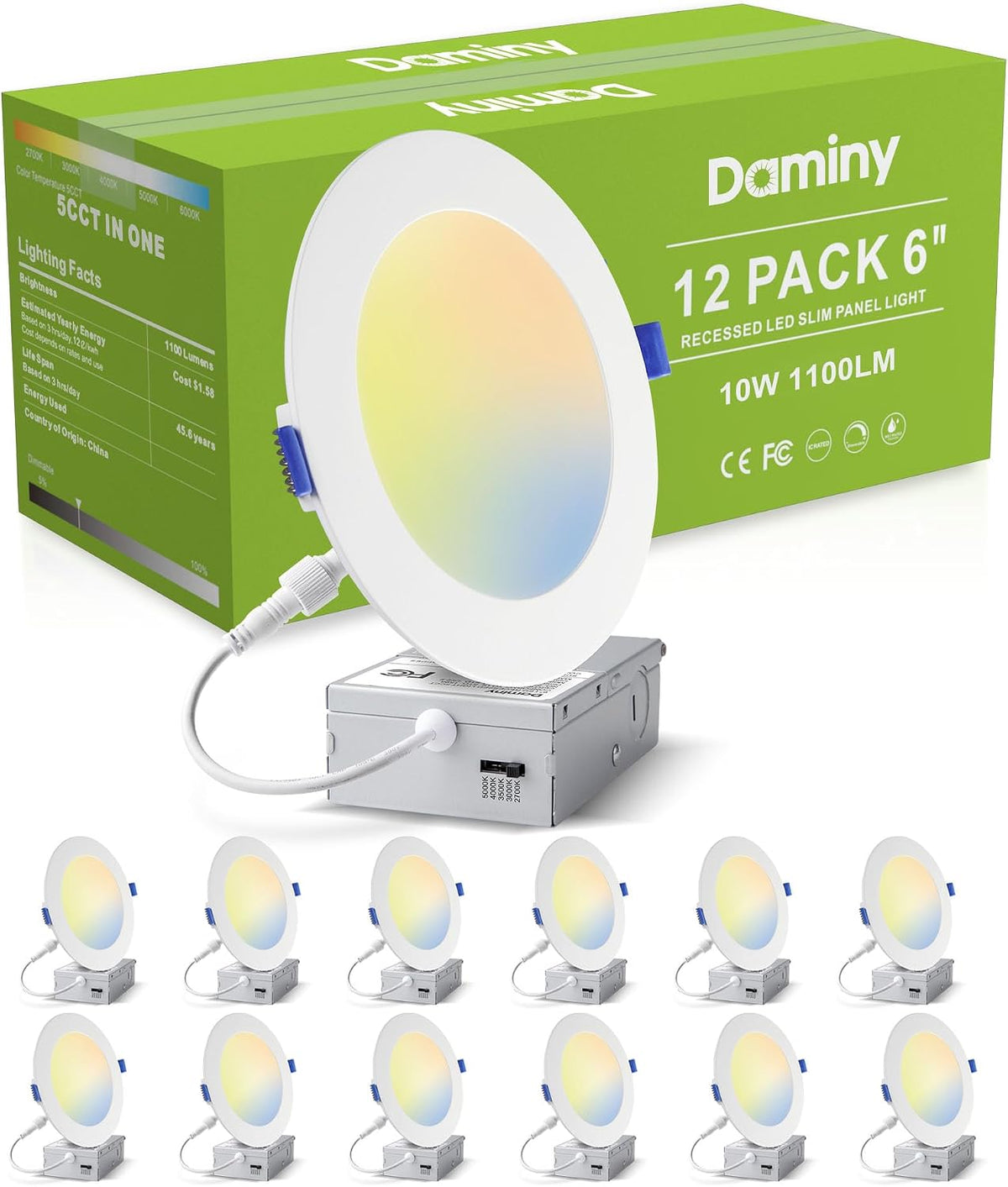 DAMINY 12 Pack 6 Inch LED Recessed Lighting, Canless Wafer Downlight