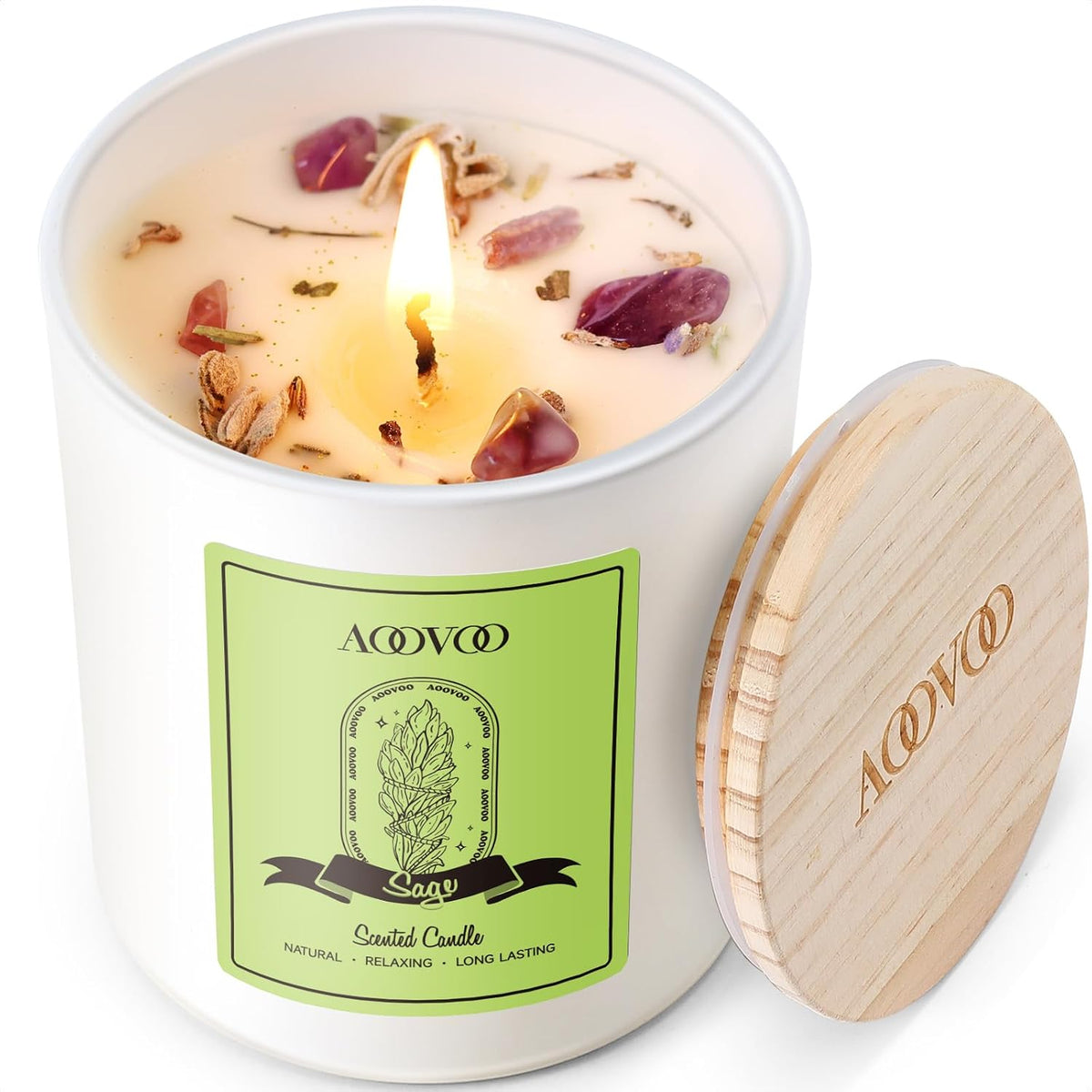 AOOVOO Lavender Scented Candles for Women - Aromatherapy Candle with Crystals Inside, 10oz Soy Candles for Home Scented, Birthday Gifts Mothers Day Candle for Women Mom