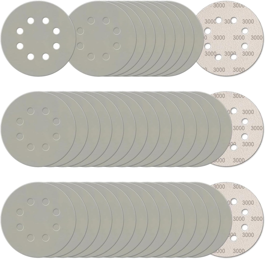 100Pcs 5 Inch Sanding Discs Hook & Loop 8-Hole Wet Dry Sandpaper Assortment