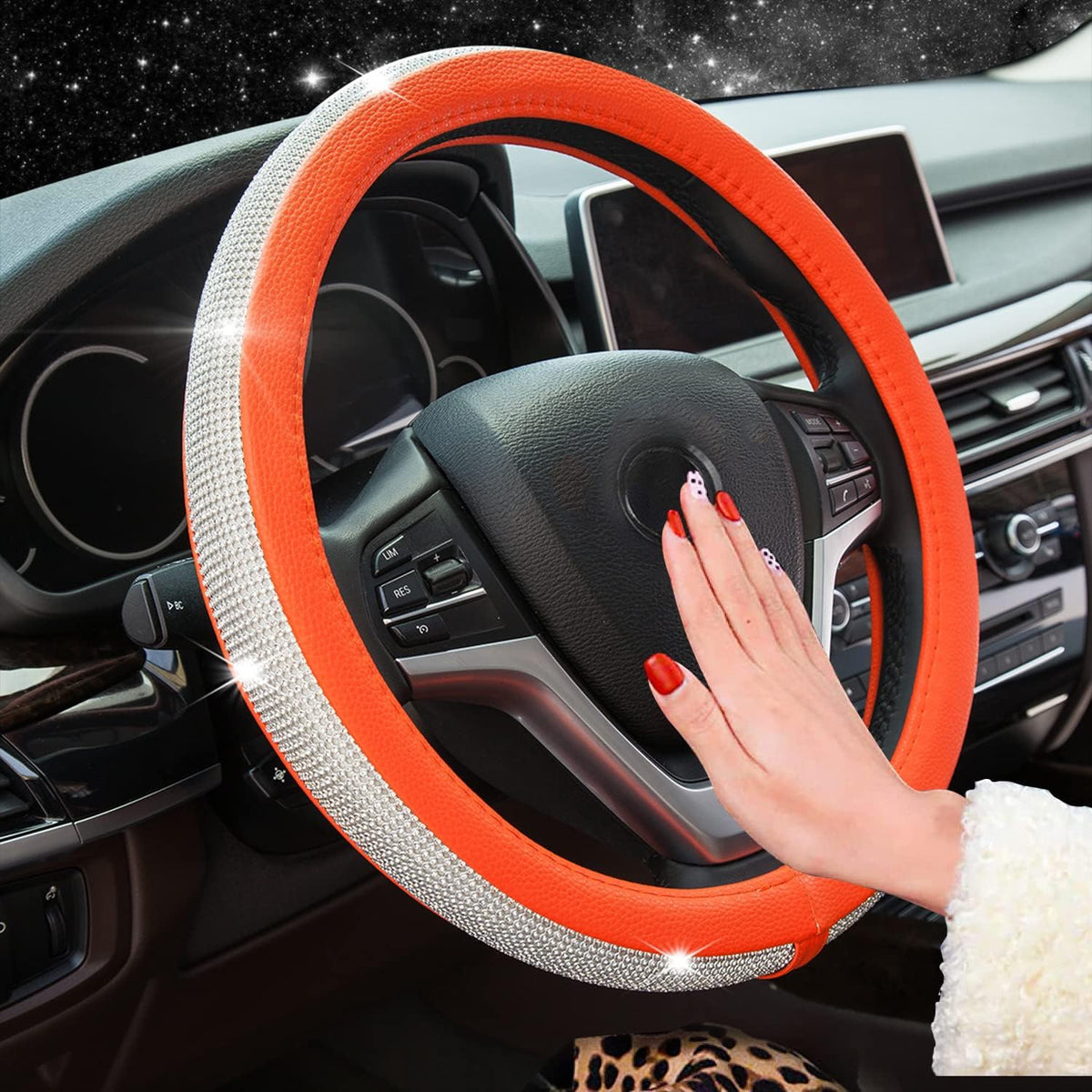 New Diamond Leather Steering Wheel Cover with Bling Crystal Rhinestones