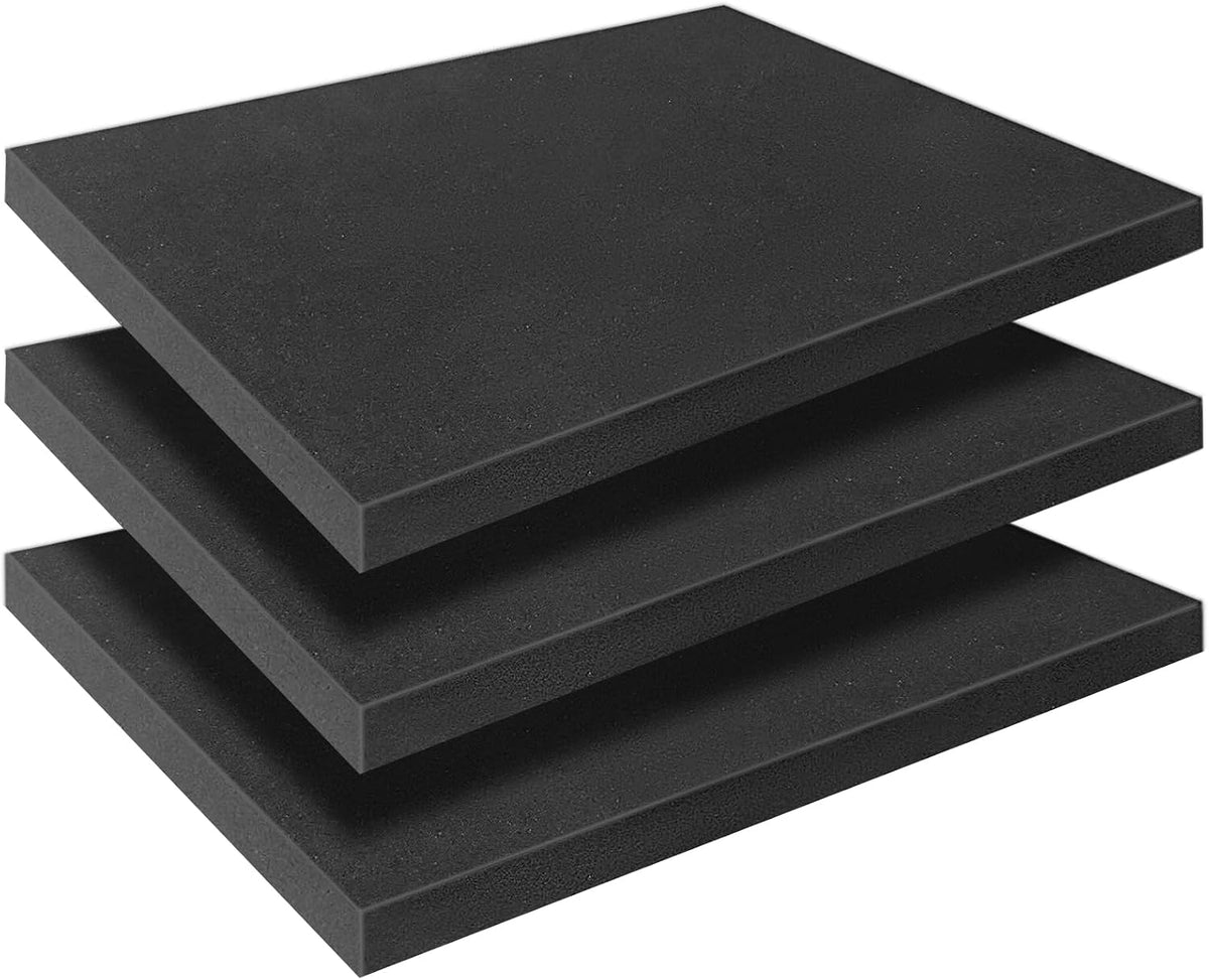 Black Polyurethane Foam Inserts for Cases, 2 Pcs 16 x 12 x 2 Inch, Cuttable Packing Padding for Tool Box, Camera, Crafts and Storage