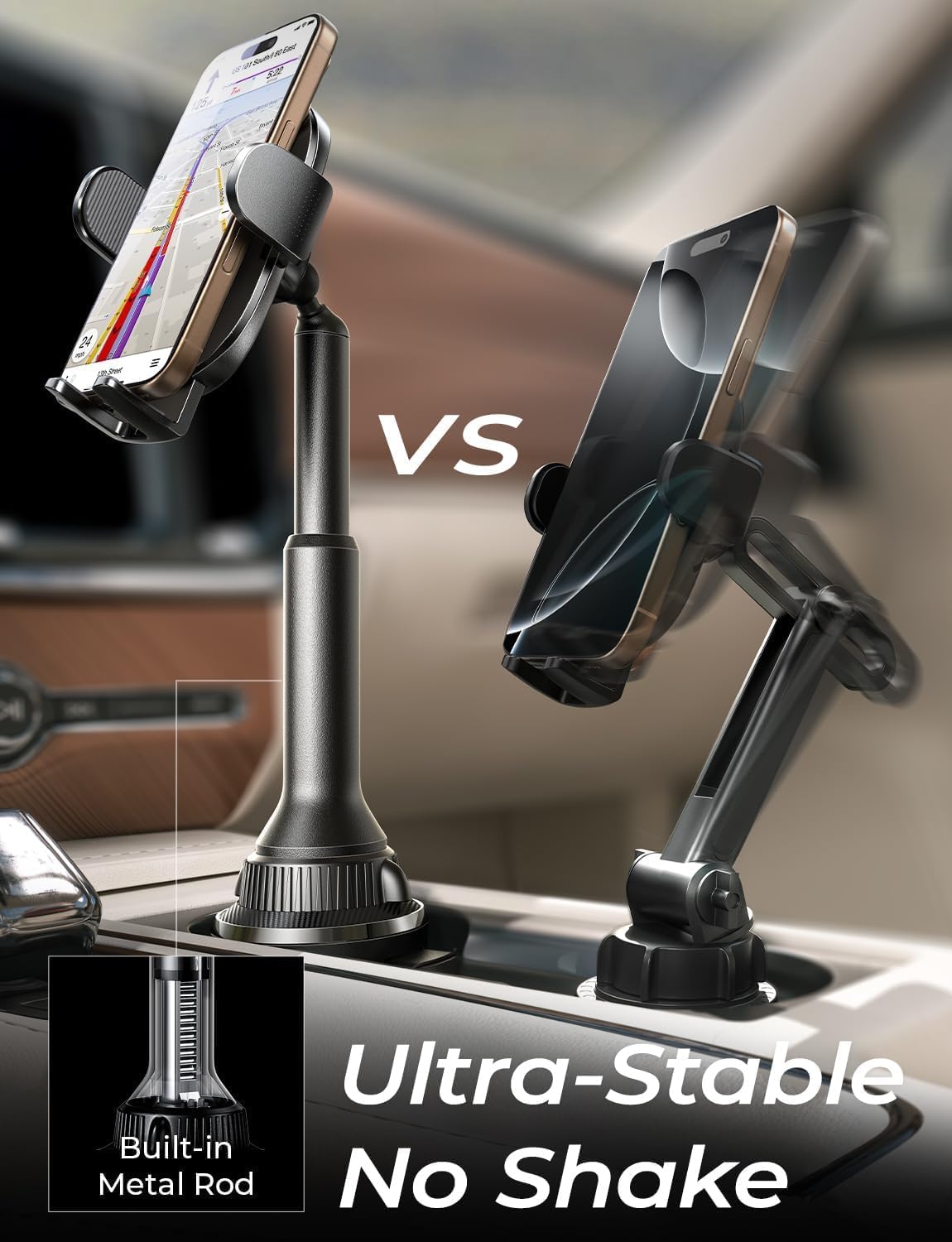 LISEN Cup Holder Phone Holder [No Shaking] Phone Holder for Car, 360° Adjustable iPhone Holder Car Accessories for Women Truck Jeep Golf for iPhone 17 Pro Max 16 15 14 Samsung S25 All 4-7'' Phone