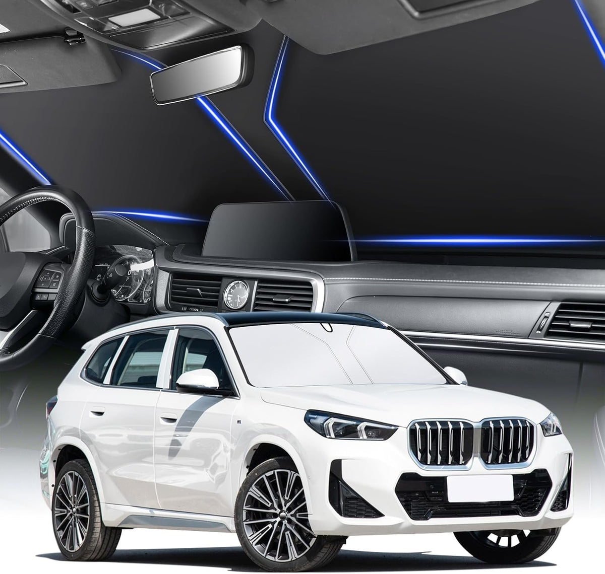 SINGARO 300T Universal Car Windshield Sun Shade, Foldable Reflective for Windshield & Window Shades with Overlapping Design, Car Interior Accessories (58" L x 32" W)