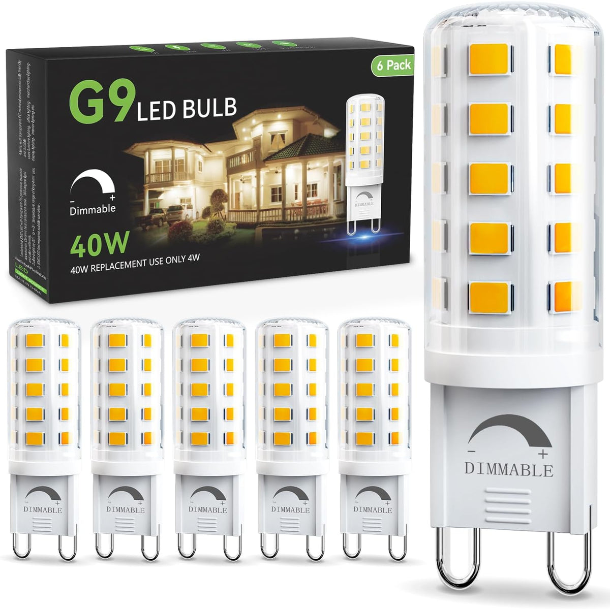TJOY G9 LED Bulb 4W, 3000K Warm Soft White 6 Pack, 40 Watt Eq, G9 Base,120V