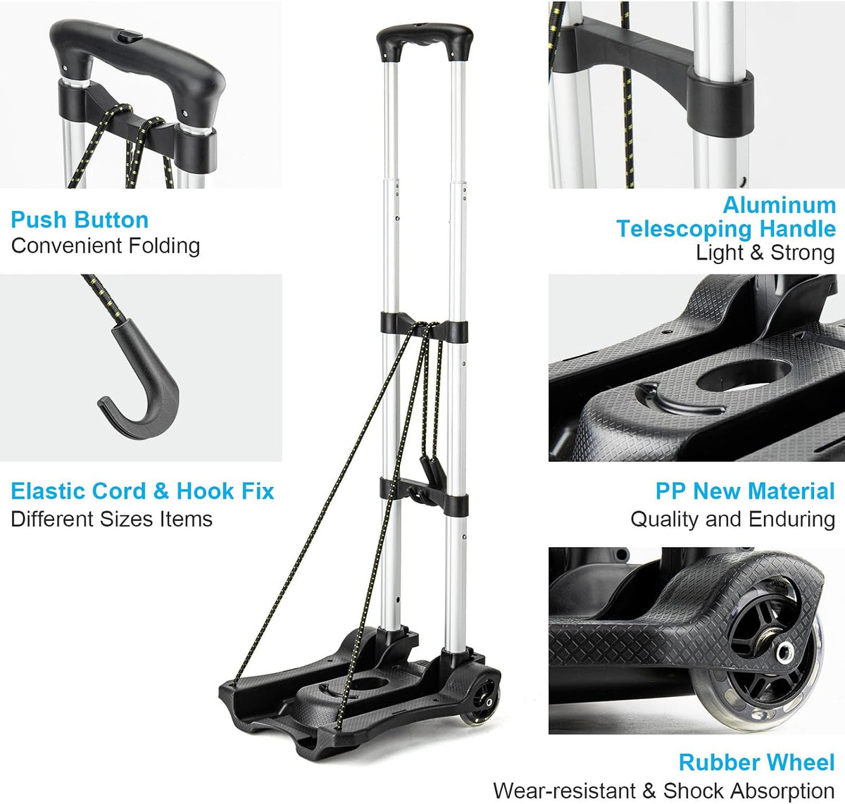 Vsaikeo Small Folding Hand Truck Dolly with 2 Wheels, Foldable Luggage Cart