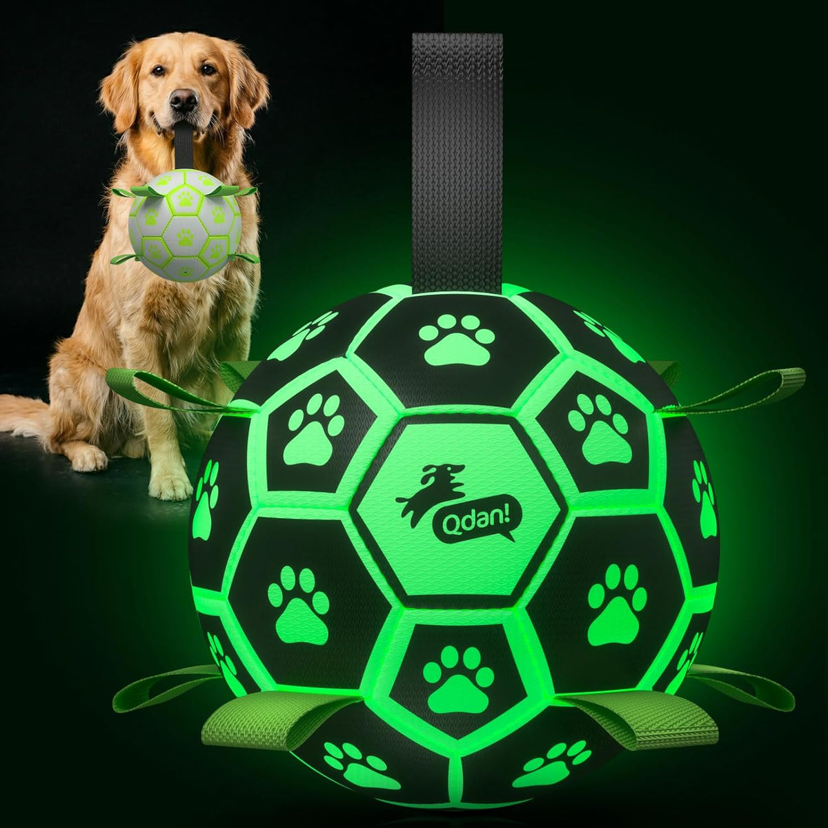 QDAN Dog Toys Dog Balls, 6 Inch Dog Soccer Ball with Straps, Herding Balls | Dog Birthday Toy, Balls for 20-40lbs Dogs, Outdoor Puppy Toys to Keep Them Busy, Interactive Toy for Tug, Pool Water Toy Ball