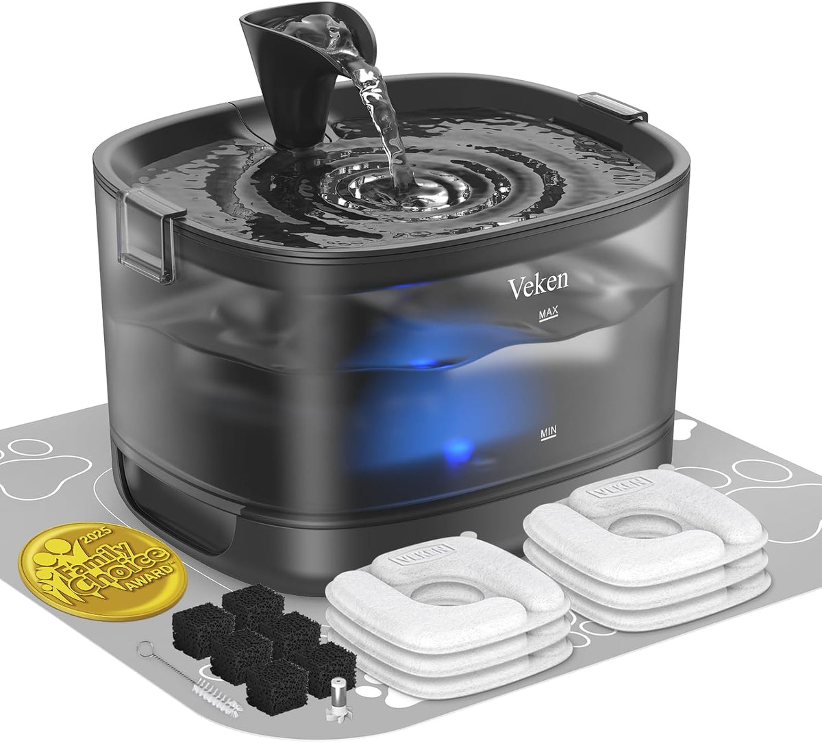 Veken 85oz/2.5L Cat Water Fountain with Detachable Tank & Secure Clips