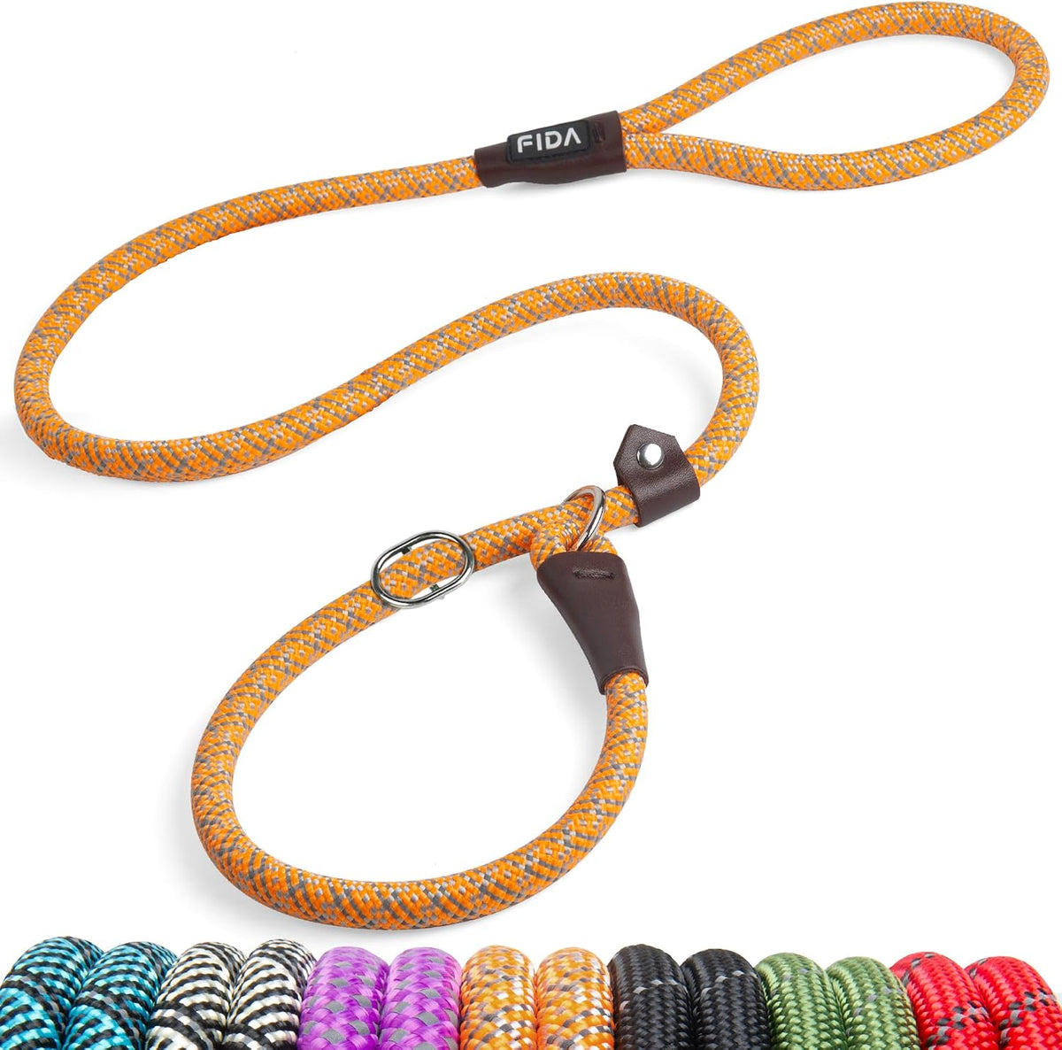Fida Durable Slip Lead, 6 FT x 1/2" Heavy Duty Loop Leash, Comfortable Strong Rope for Large, Medium Dogs, No Pull Pet Training with Highly Reflective, Green