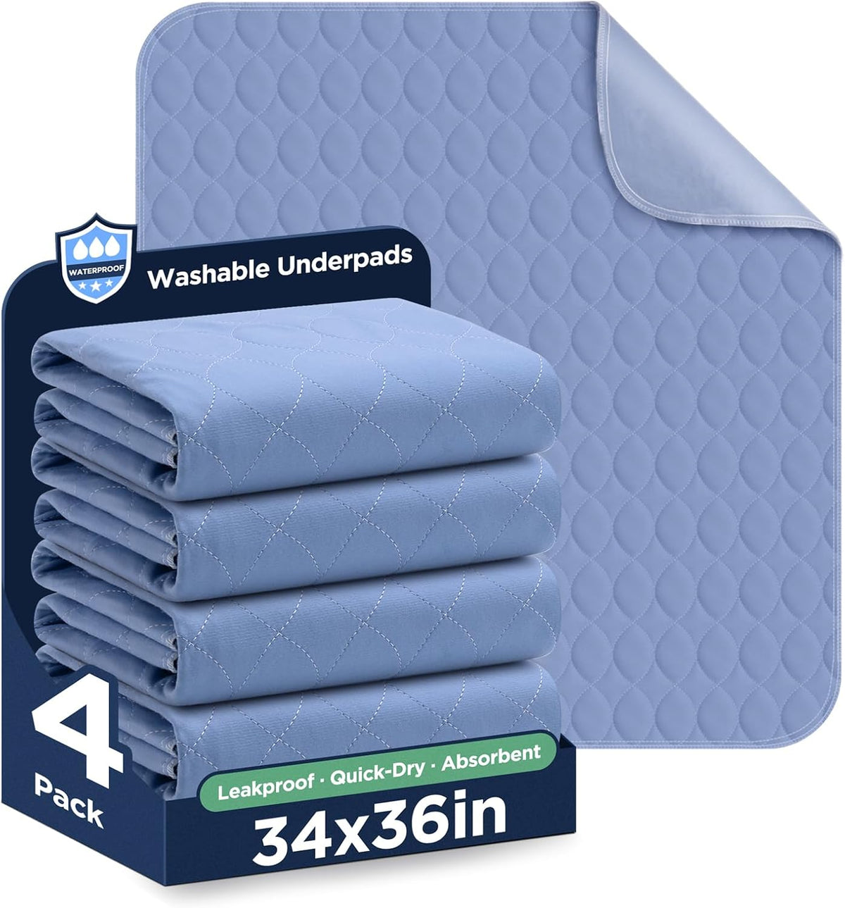 Washable Bed Pads 36" x 72" - 2 Pack, Grey, Waterproof Bed Pads for Incontinence, Bed Wetting Pads for Bed, Sofa, Floor, Resuable Underpads for Adults, Seniors, Pet