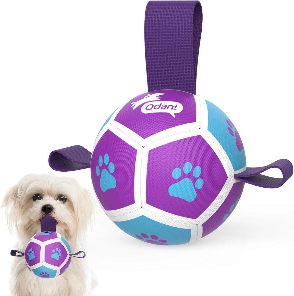 QDAN Dog Toys Dog Balls, 6 Inch Dog Soccer Ball with Straps, Herding Balls | Dog Birthday Toy, Balls for 20-40lbs Dogs, Outdoor Puppy Toys to Keep Them Busy, Interactive Toy for Tug, Pool Water Toy Ball