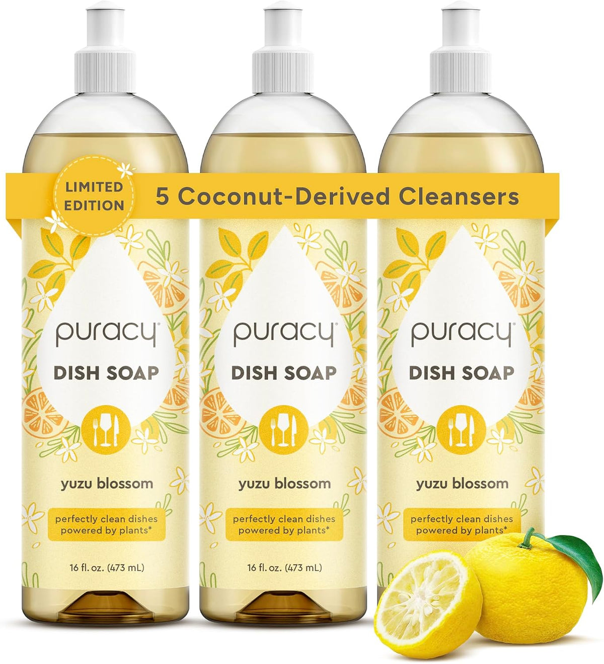 Puracy Natural Dish Soap Refill - Skin-Softening Plant-Based Liquid Dishwashing Detergent Soap, Clean-Rinsing Water-Sheeting Formula (Organic Lemongrass, 48 fl oz)