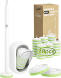 Wall Mounted Disposable Toilet Brush System with Holder, Toilet Bowl Cleaning Wand with Green Refills and One-Button Release, 1 Wand and Holder with 24 Green Refills