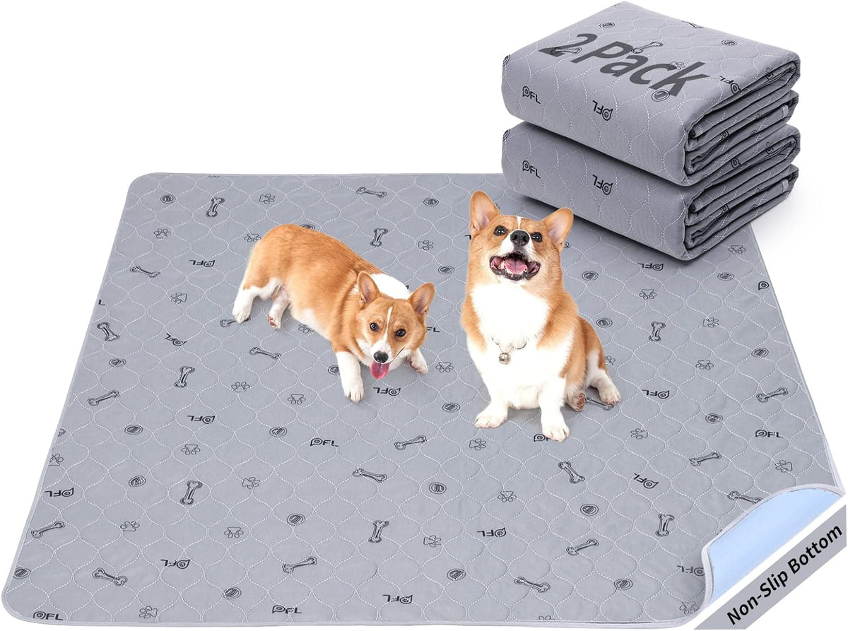 Washable Pee Pads for Dogs, 2Pack Puppy Pads Washable with Bone Print,Absorbent Reusable Whelping Pads Non-Slip Dog Mats for Floor Protector, Couch Cover, Crate, Potty Training 31x36 | Reusable, Waterproof, Machine Washable Dog Pads for Whelping, Potty Tr