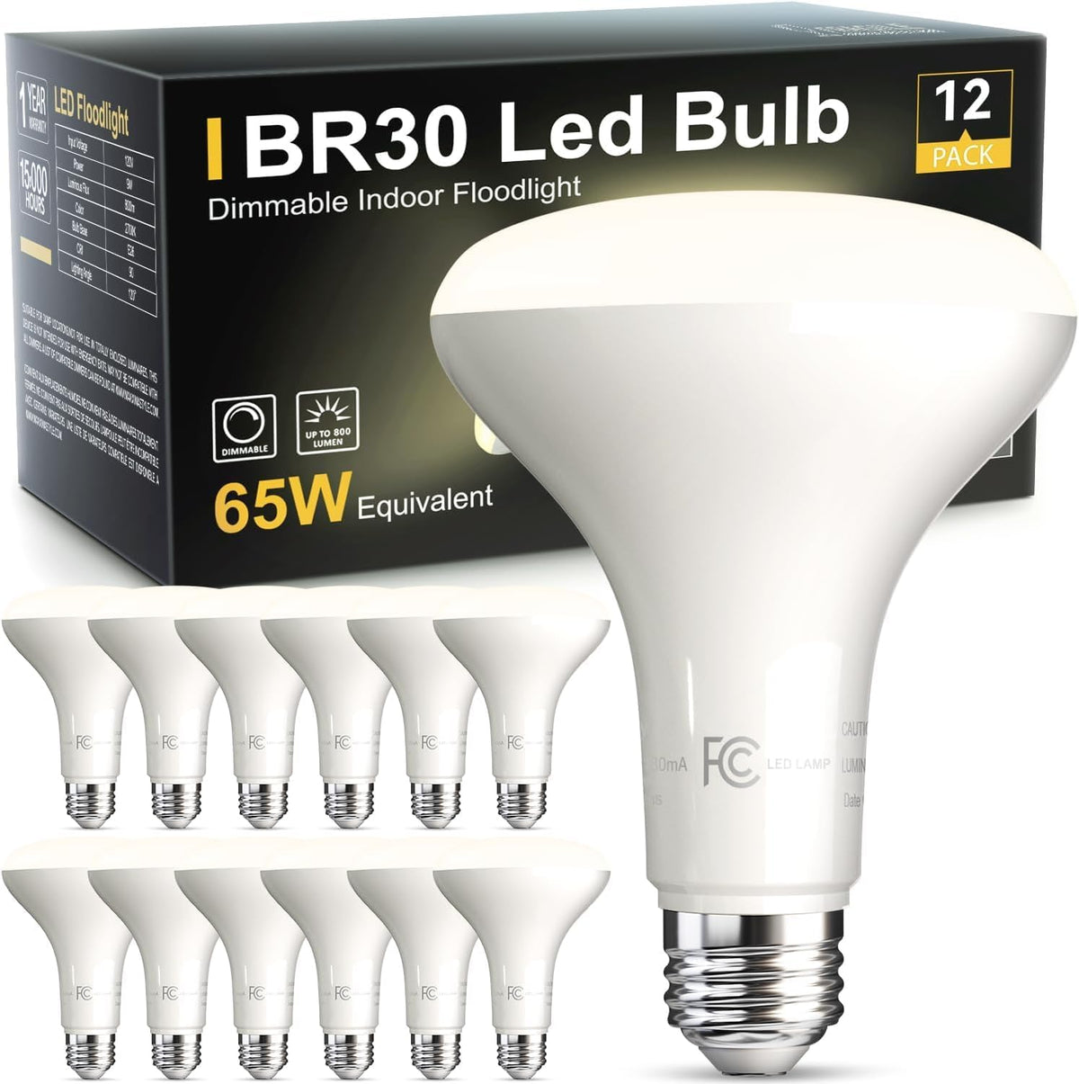 TJOY 12 Pack BR30 Flood Light Bulb Indoor, Soft White Recessed Light Bulbs
