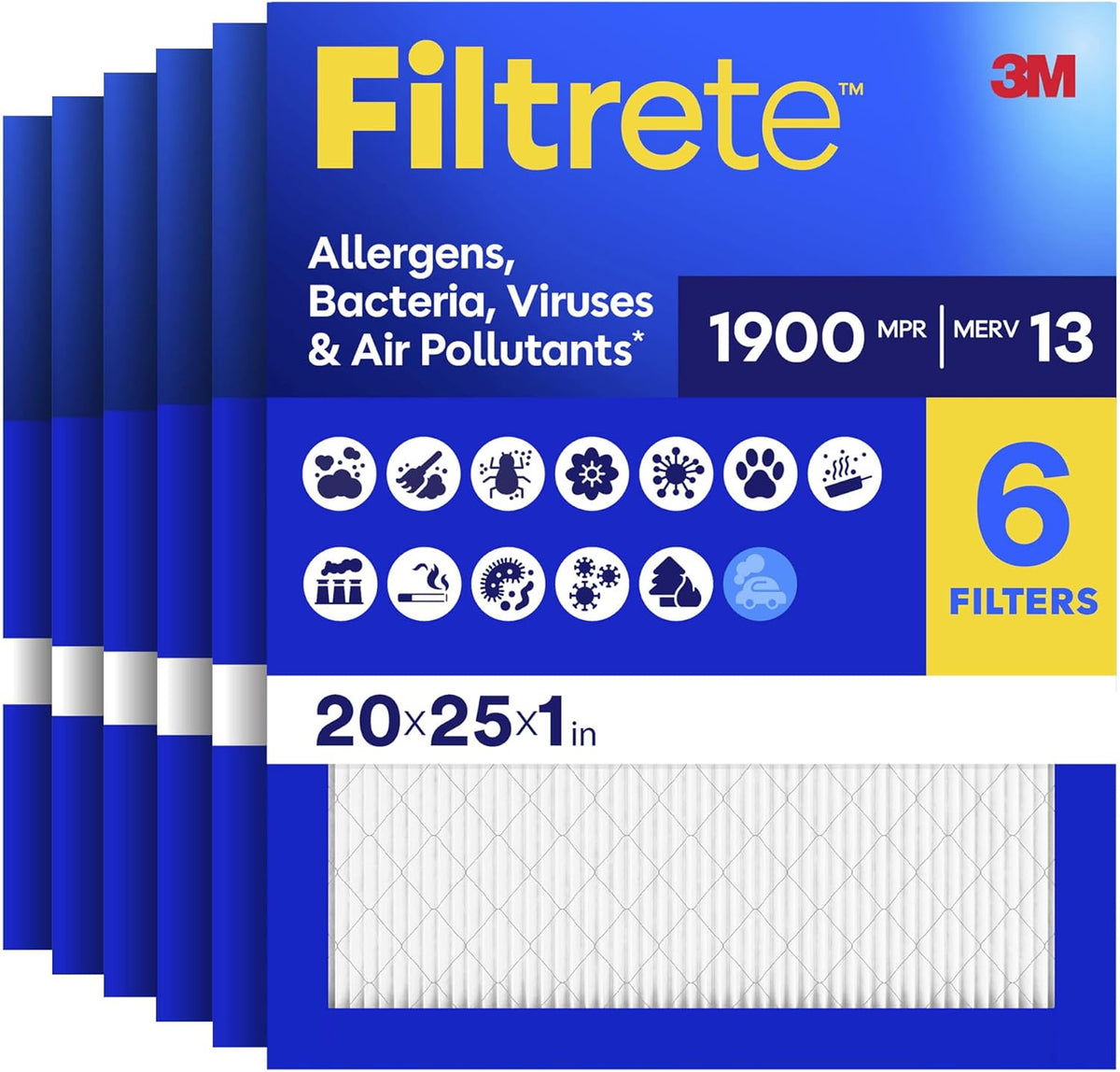 Filtrete 20x25x1 Air Filter MERV 5, 6-Pack AC Furnace HVAC Filters for Home, MPR 300 Basic Dust Defense, Pleated Electrostatic Removes Lint & Dust (Actual Size 19.69x24.69x0.81 in)