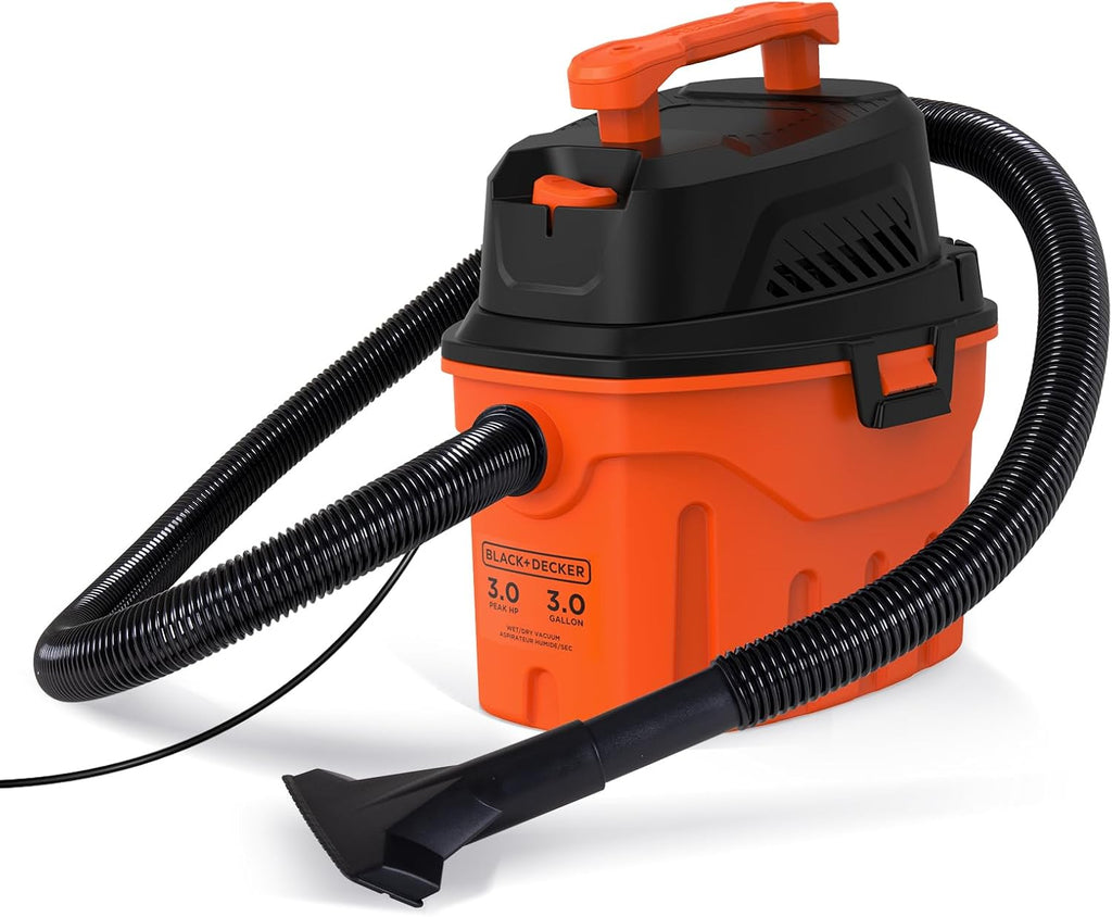 BLACK+DECKER Shop Vacuum Wet and Dry, Small Shop Vac with Accessories, 1 Gallon 1.5 Peak HP, Wall Mount Mini Vacuum for Garage, Home and Pet, 60CFM (BDXV18101P-1H)