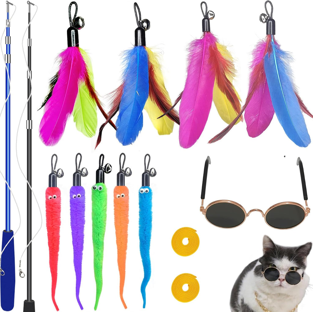 ZPH Cat Toys Interactive for Indoor Cats,2PCS Retractable Cat Wand,9PCS Teaser Toys&1PCS Hanging Door Lure Kitten Toy,Interactive Feather Toy for Teaser Play and Chase Exercise with Kitten