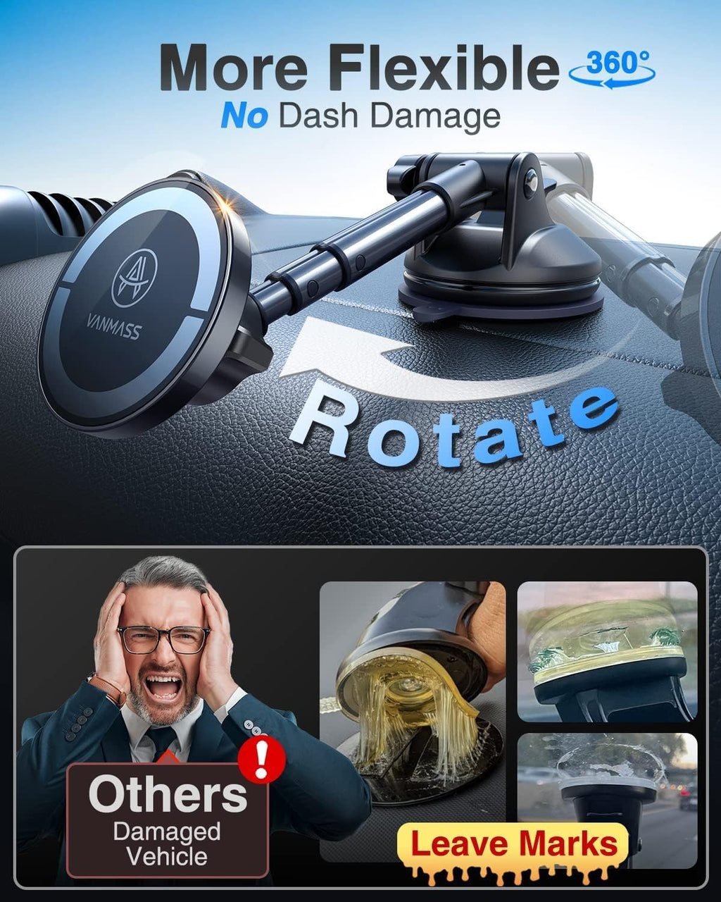 VANMASS for MagSafe Car Holder [Dash+Windshield+Vent] Magnetic Phone Mount