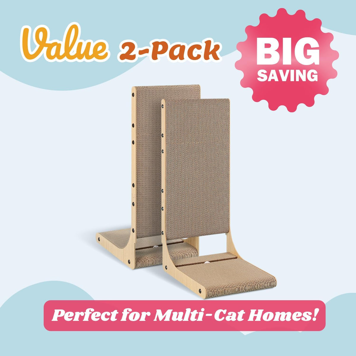 Zakkart 2-Pack L-Shaped Cat Scratching Board, Cardboard, 25.6" Tall (L)