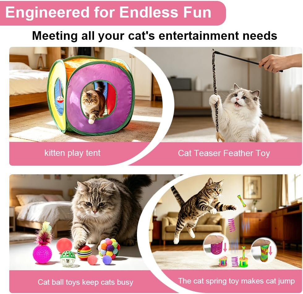 Retro Shaw 33Pcs Cat Toys with Tunnel for Indoor Cats