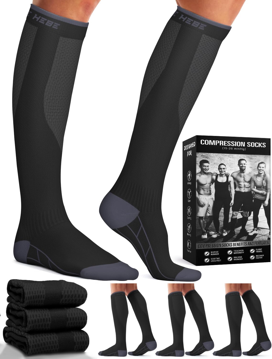 3 Pack Medical Compression Sock-Compression Sock For Women and Men Circulation -Best for Running,Nursing,Athletic Sports