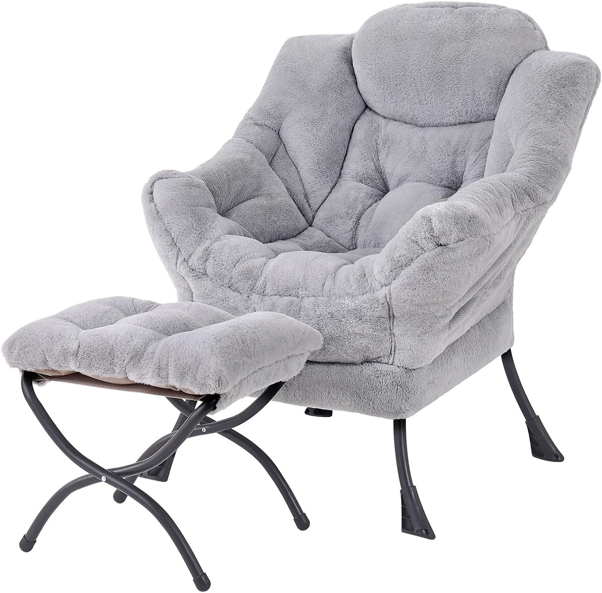 Tiita Lazy Chair with Ottoman, Comfy Reading Accent Chair, Dark Grey