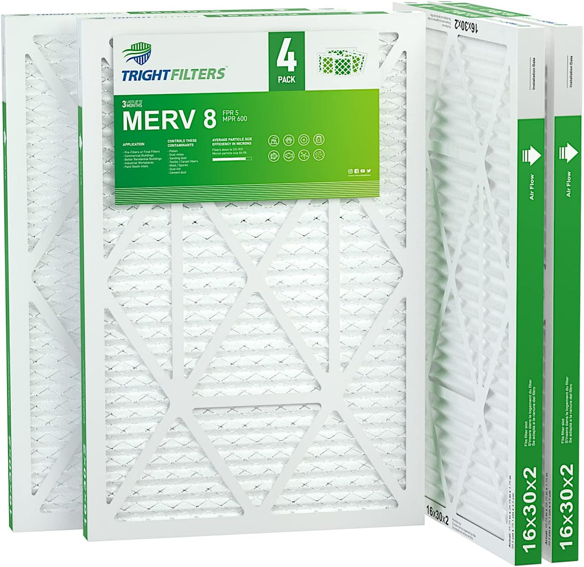 TRIGHTFILTERS 12x12x1 Air Filter 6 Pack, MERV 8 Pleated Home HVAC AC Filter