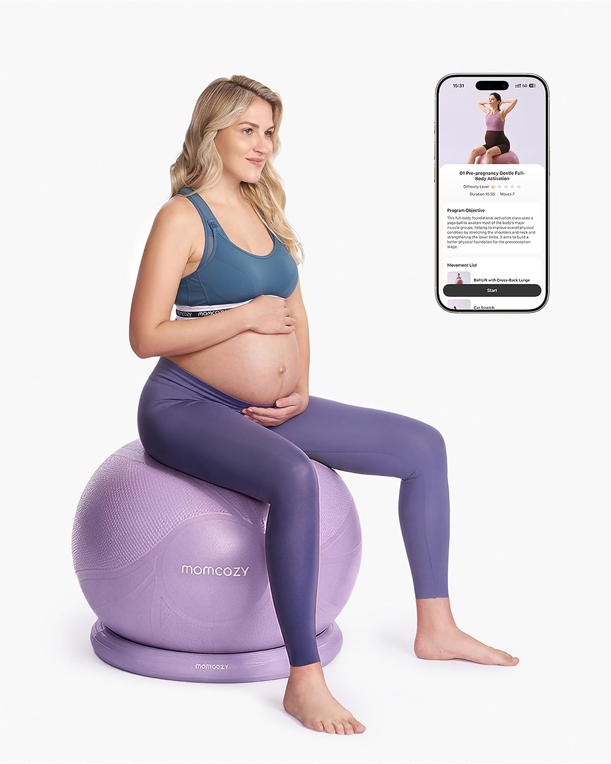 Momcozy BirthEase Pregnancy Ball Set, Birthing Yoga Ball with App Courses