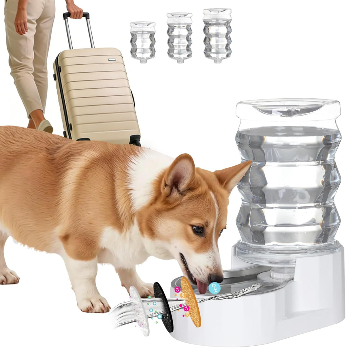 RIZZARI 8L Elevated Dog Water Dispenser: Large Dogs Senior Pets Filtered | Comfortable Drinking Position / Anti Splash Base / Stainless Steel Bowl / Easy Cleaning / Dishwasher Safe/Multi Pet Homes