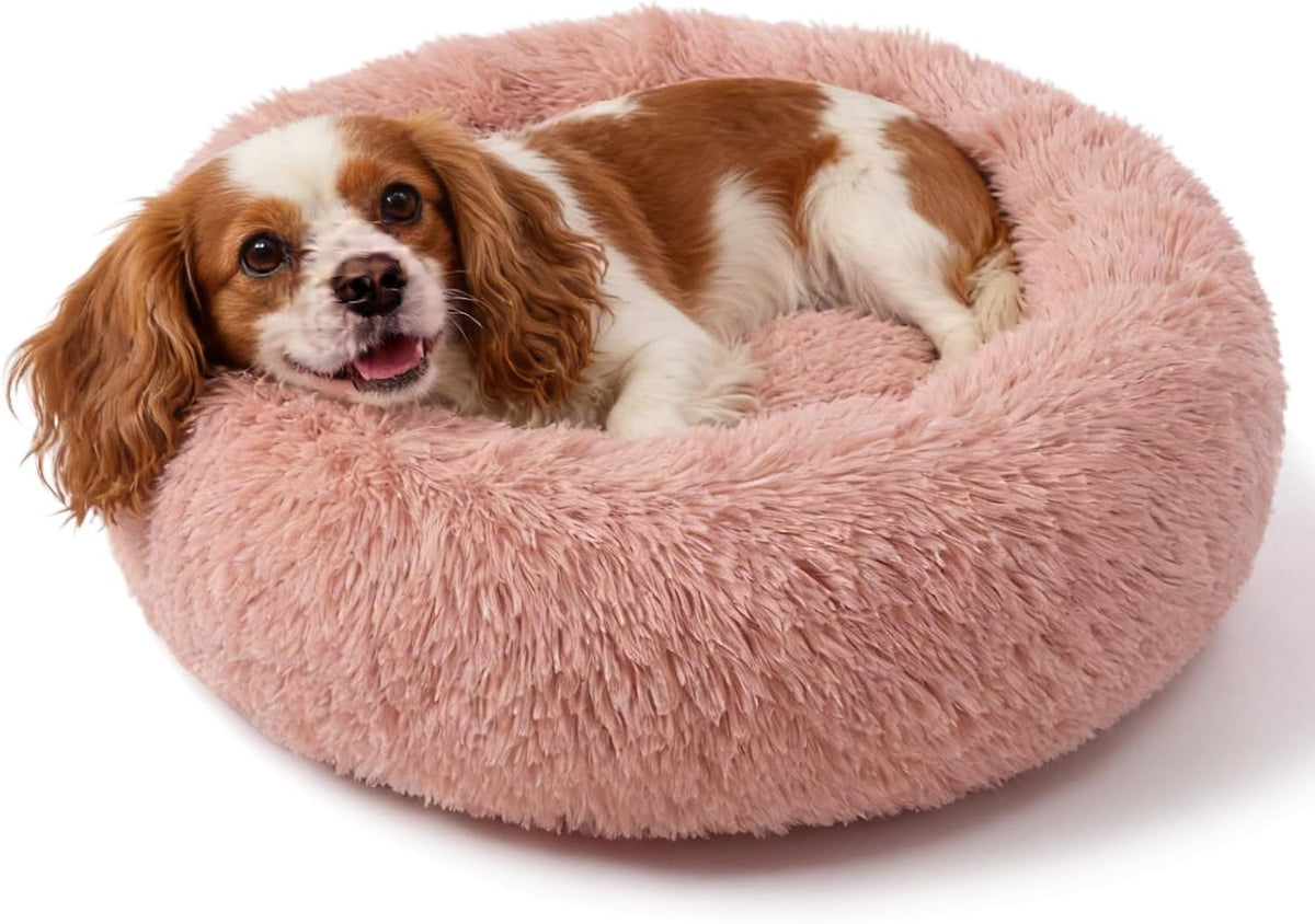 Small Calming Dogs Bed for Small Dogs Anti-Anxiety Machine Washable Fluffy Luxury Anti-Slip Waterproof Mute Base Warming Cozy Soft Pet Puppy Round Bed