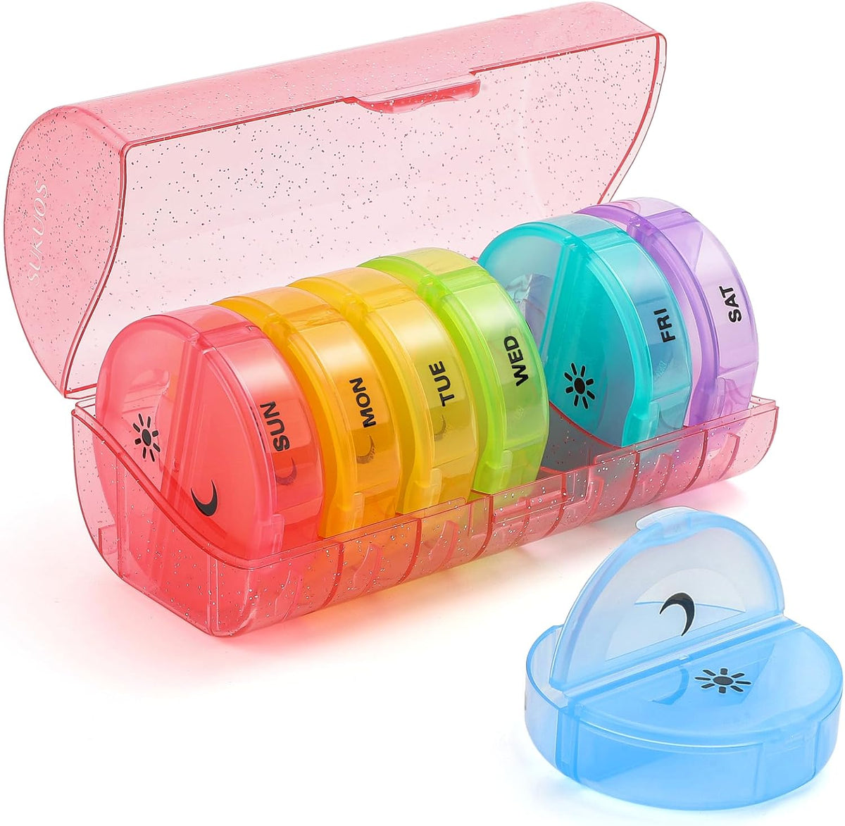 Sukuos Large Weekly Pill Organizer 2 Times a Day, Daily Pill Box 7 Day Easy to Open with Double Protection, AM PM Pill Case for Medicine/Vitamin/Fish Oil/Supplements