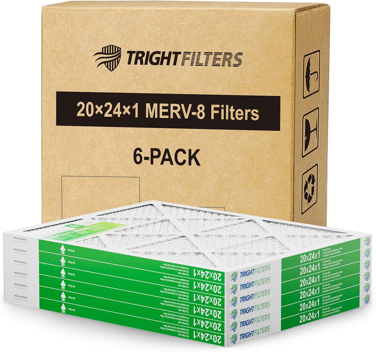 TRIGHTFILTERS 12x12x1 Air Filter 6 Pack, MERV 8 Pleated Home HVAC AC Filter