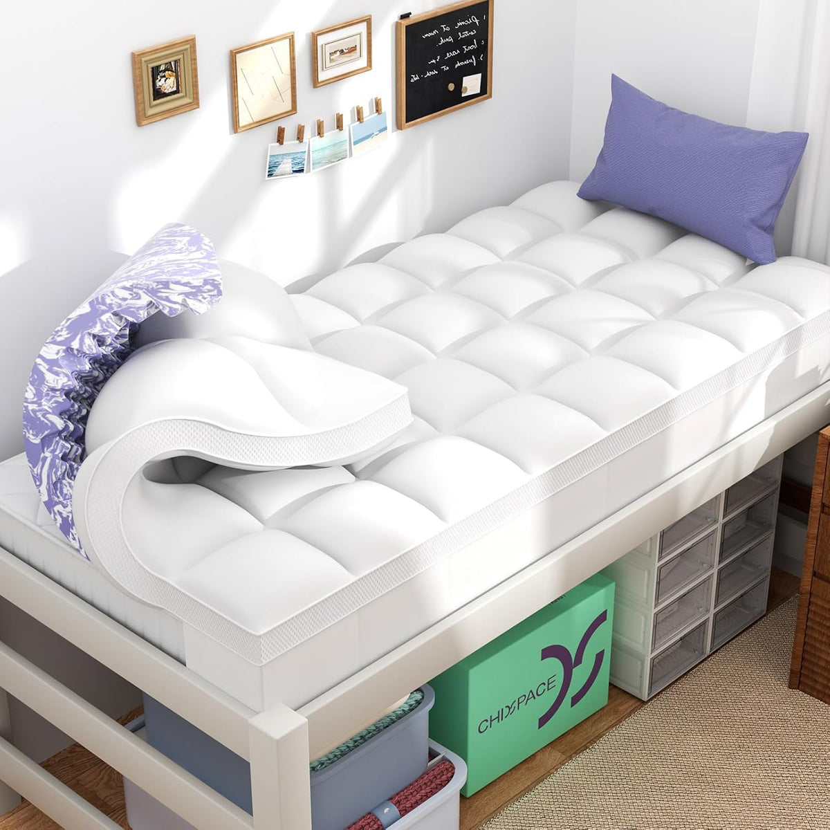 ChiXpace Dual Layer 4 Inch Memory Foam Mattress Topper Queen