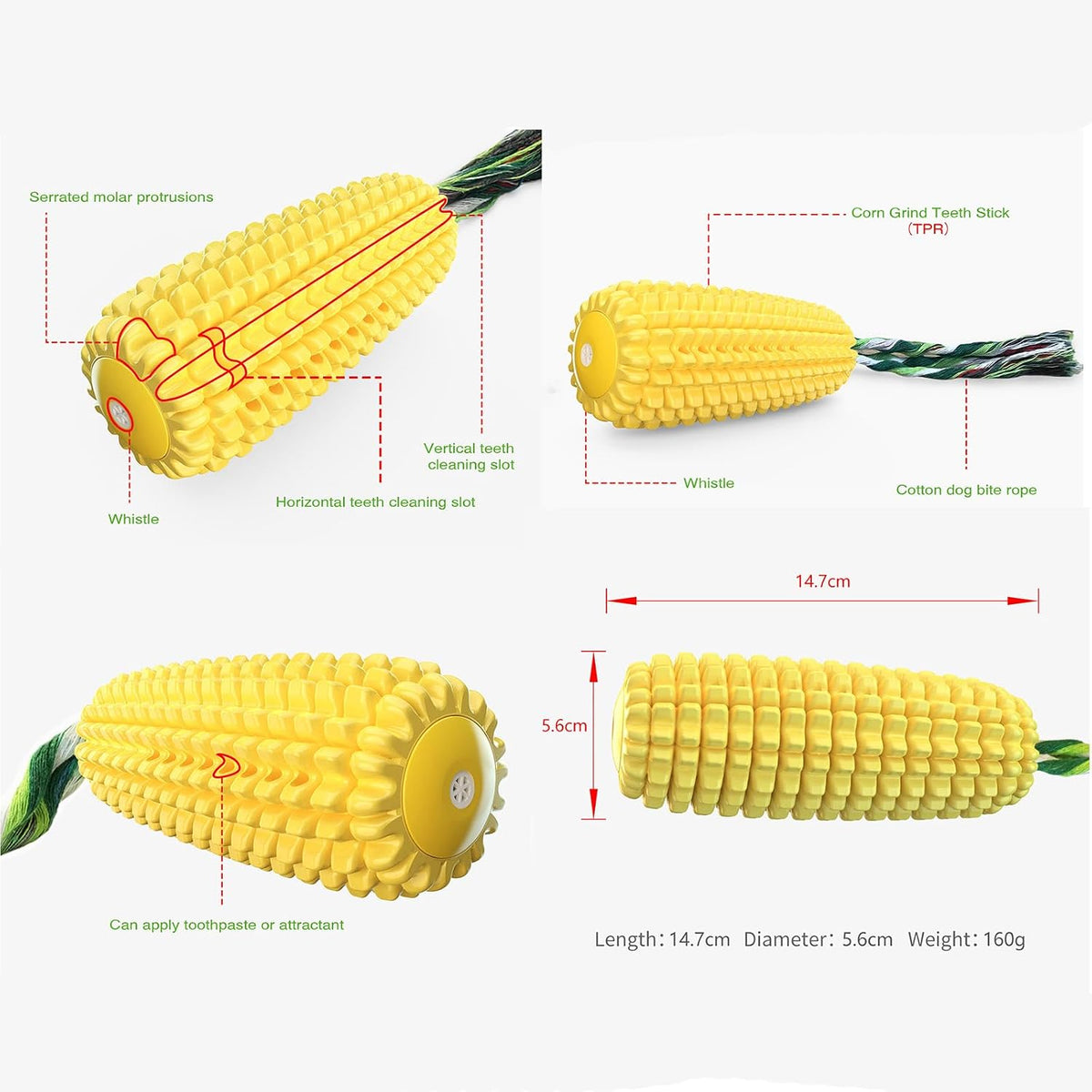 Carllg Dog Chew Toys for Aggressive Chewers, Indestructible Tough Dog Toys | Durable Squeaky Interactive Puppy Teeth Chew Corn Stick Toy for Small Medium Large Breed