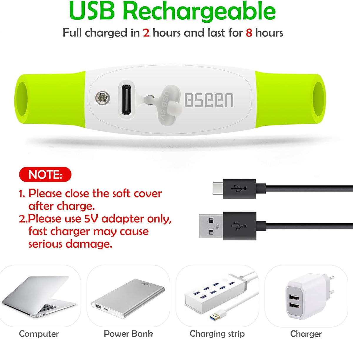 Led Dog Collar, BSEEN USB Rechargeable Flash Light up Dog Collar | Pet Safety Necklace Makes Your Beloved Dogs Be Seen at Night for Small Medium Large Dogs(Green)