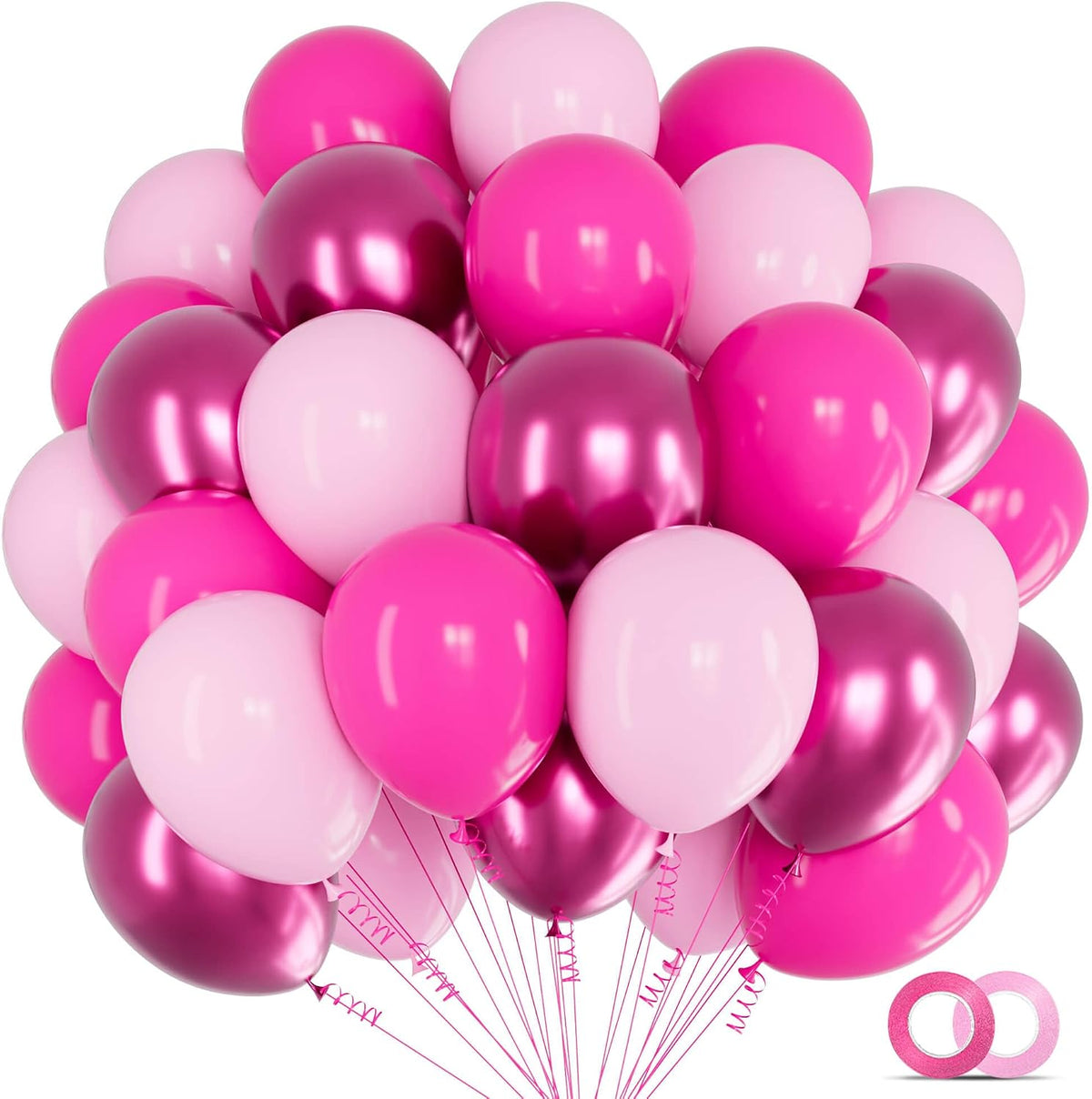 Pink and Purple Balloons, 68PCS 12 Inch Metallic Purple Pink Confetti Latex Balloons with Ribbon, Party Balloons for Girls Birthday Baby Shower Wedding Party Decorations
