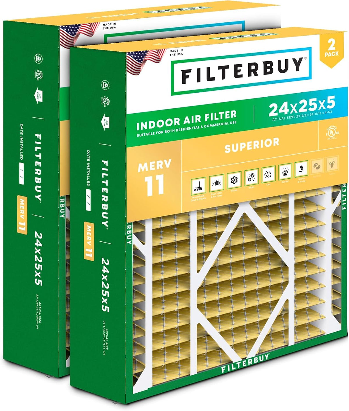 Filterbuy 20x25x5 Air Filter MERV 11 Pet & Allergy Defense (2-Pack)