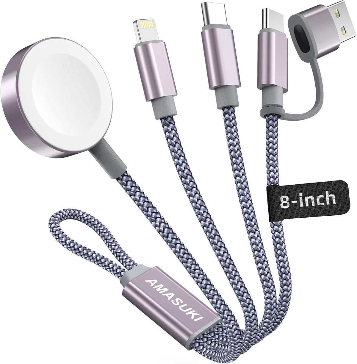 Travel Essentials,3 in 2 USB C Cable for Apple Watch Charger,iPhone Charger,Multi Charging Cable,Cruise Vacation Camping Essentials for iWatch Series 11-2/Ultra,iPhone 17-12,Car Accessories,Grey-6FT